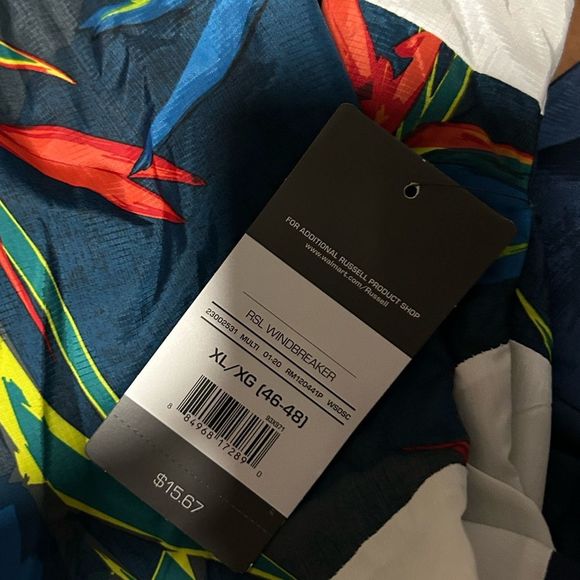 NWT Russell Athletic Men's Windbreaker Hood Jacket. Full zipper White Blue XL - Picture 4 of 14